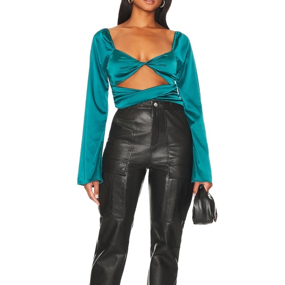 Revolve Front Twist Teal Top - Picture 4 of 6